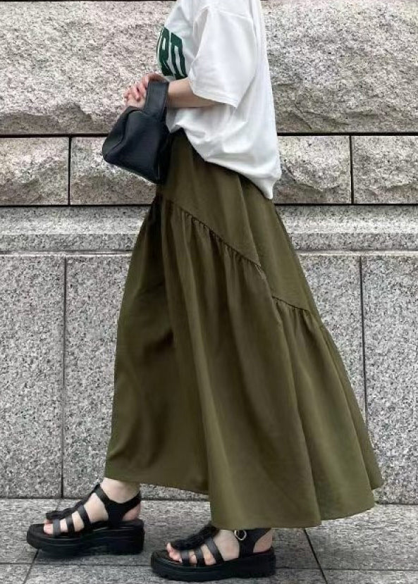 Fall Green Exra Large Hem Army Skirts Patchwork Cotton