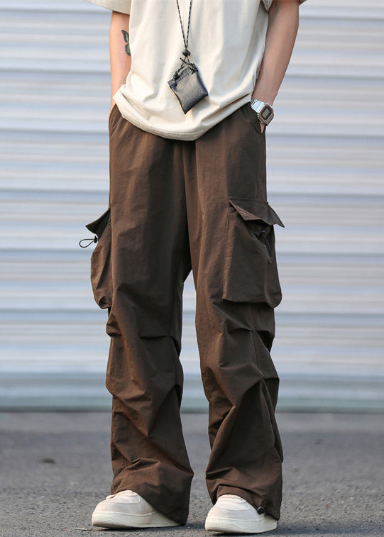 Green Cotton Drawstring Pants Army Summer Pockets Men Casual