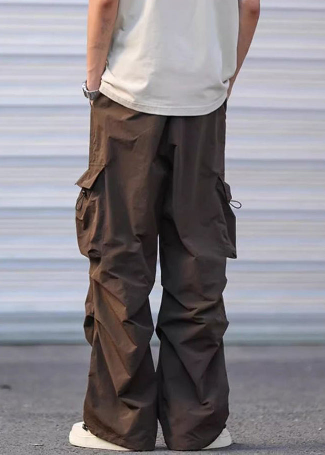 Green Cotton Drawstring Pants Army Summer Pockets Men Casual