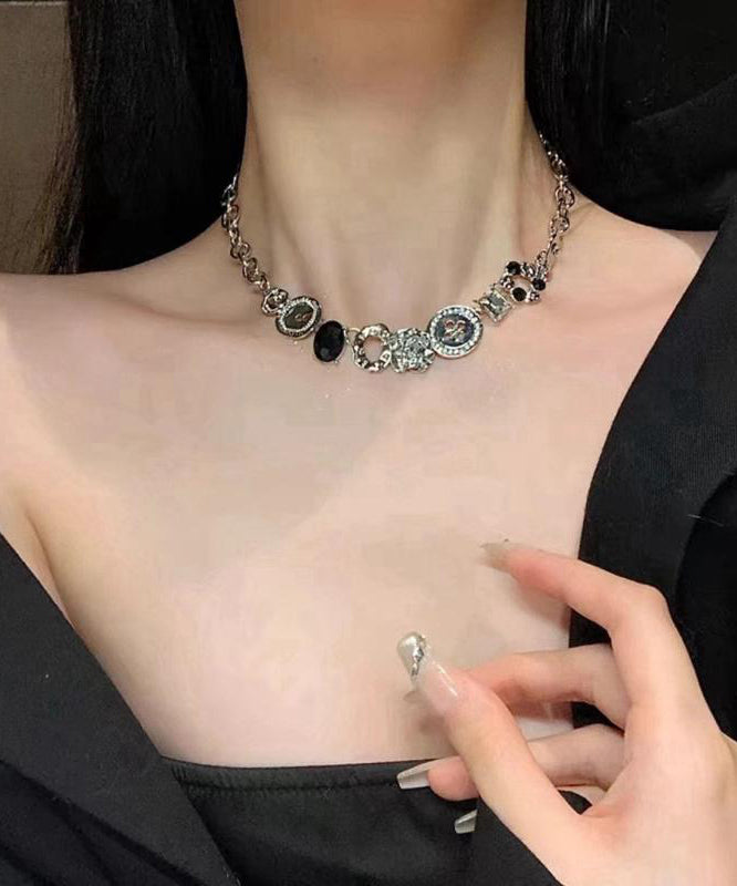 Art Necklace Zircon Bead Gratuated Alloy Button