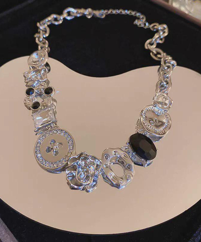 Art Necklace Zircon Bead Gratuated Alloy Button