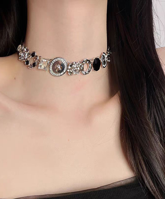 Art Necklace Zircon Bead Gratuated Alloy Button