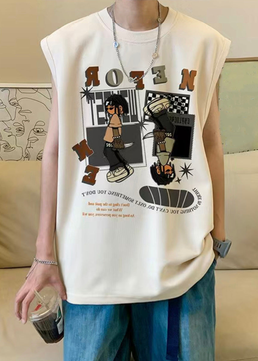 Apricot Men Print T Sleeveless Shirt Cotton Art