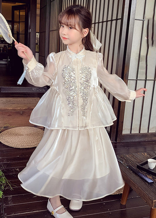 Silk And Skirts Sequins Maxi Button Apricot Kids Art Shirts Two