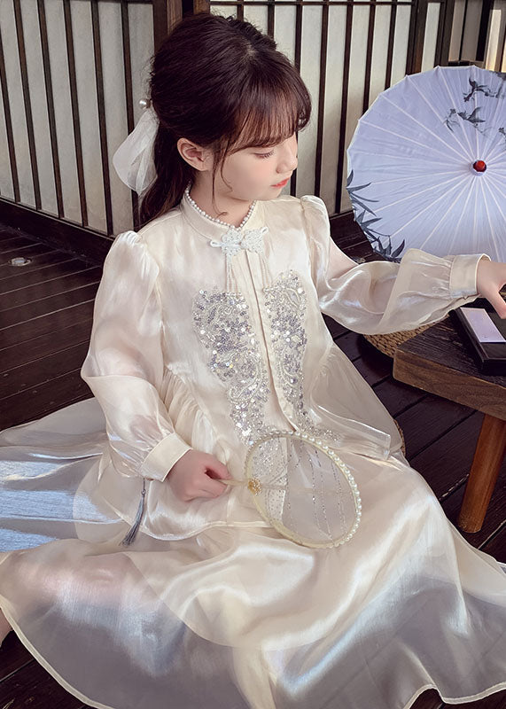 Silk And Skirts Sequins Maxi Button Apricot Kids Art Shirts Two