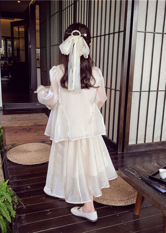 Silk And Skirts Sequins Maxi Button Apricot Kids Art Shirts Two