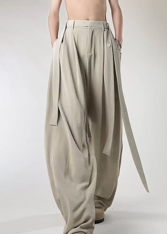 Ice Beige Design Pockets Silk Pants Original Summer Men Art