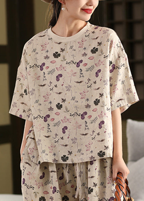 Summer T O Art Linen Shirts Print Neck Black