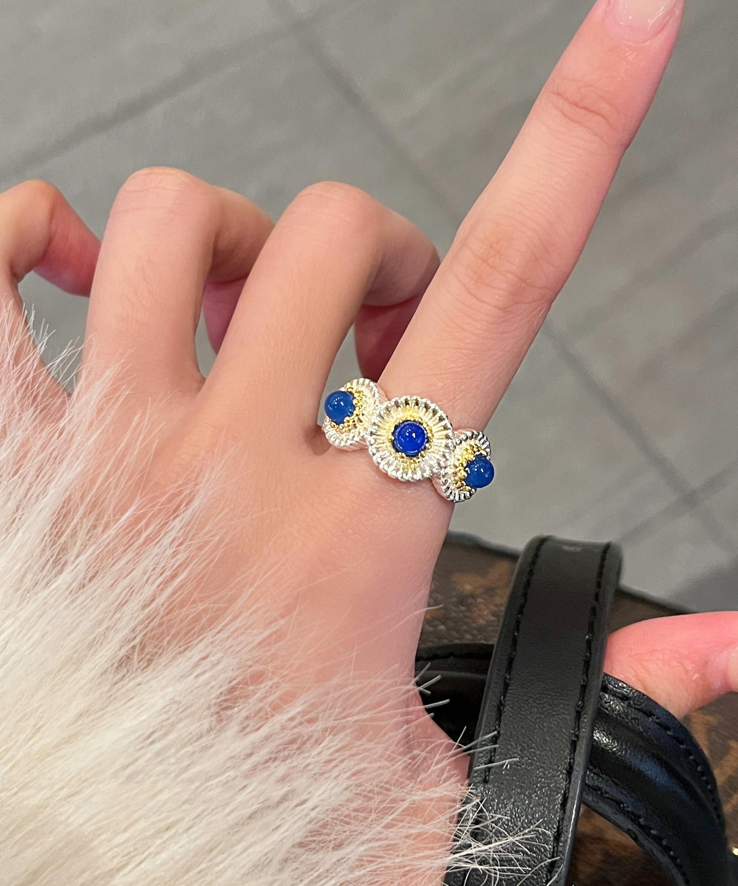 Chalcedony Daisy Rings Alloy Little Blue Art Zircon