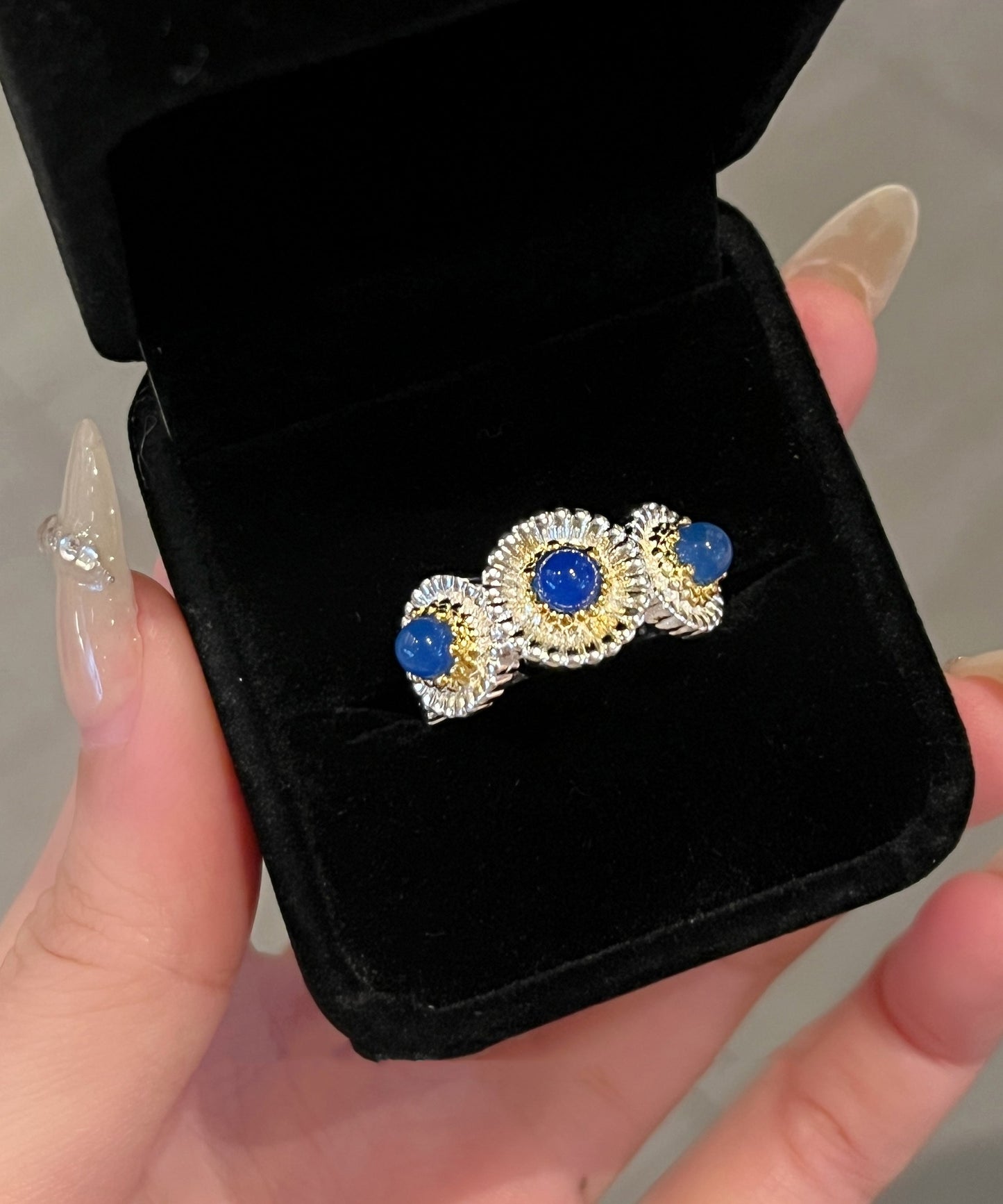 Chalcedony Daisy Rings Alloy Little Blue Art Zircon