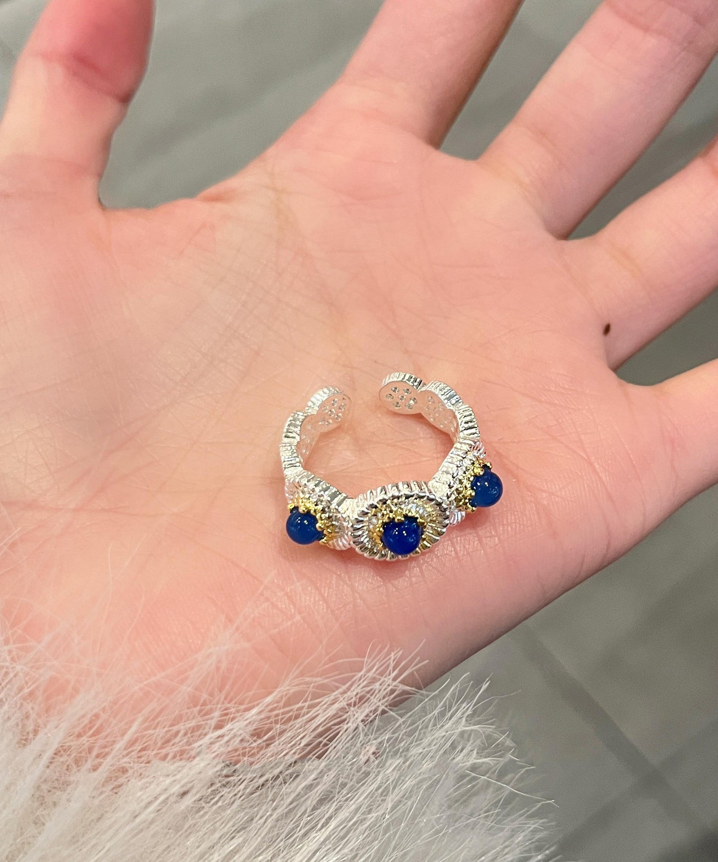 Chalcedony Daisy Rings Alloy Little Blue Art Zircon