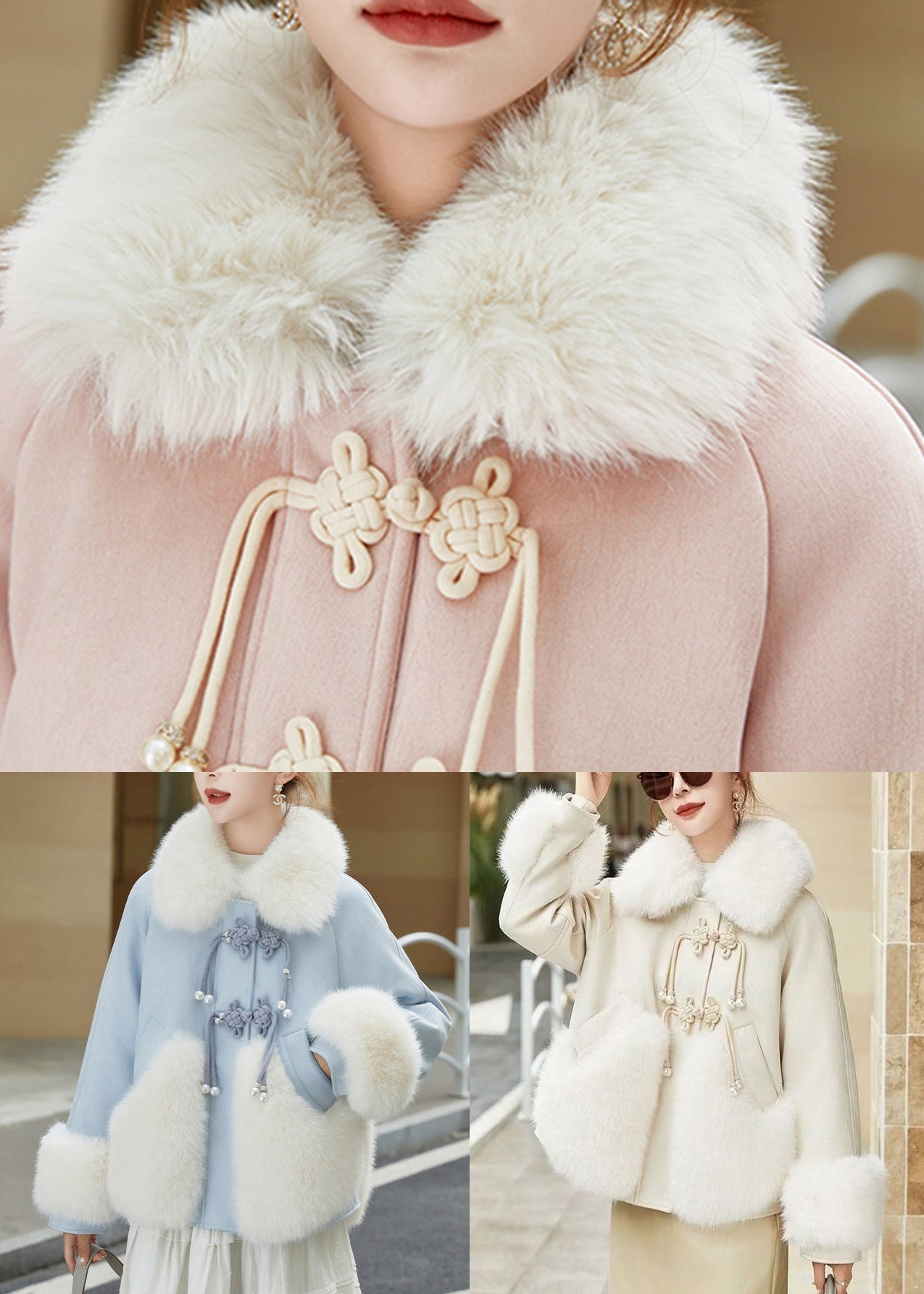 Art Blue Fur Collar Button Patchwork Duck Down Down Coats Winter RH006