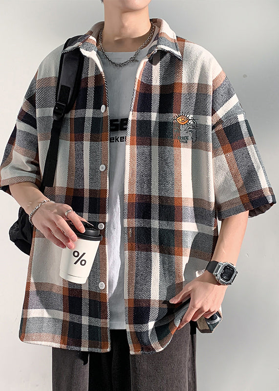 Letter Shirts Collar Blue Cotton Mens Peter Half Art Pan Plaid