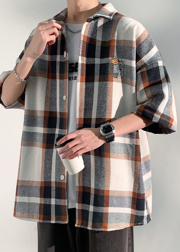 Letter Shirts Collar Blue Cotton Mens Peter Half Art Pan Plaid