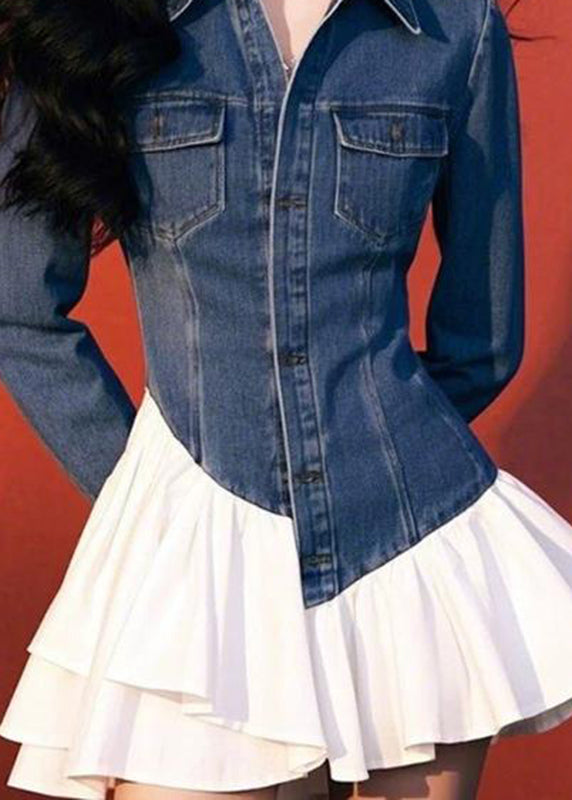 Dresses Pockets Pieces Fake Denim Two Blue Spring Art Mid