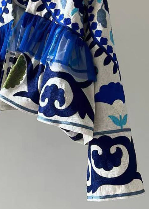 Cardigan Patchwork Blue Cotton Wrinkled Art Print Fall