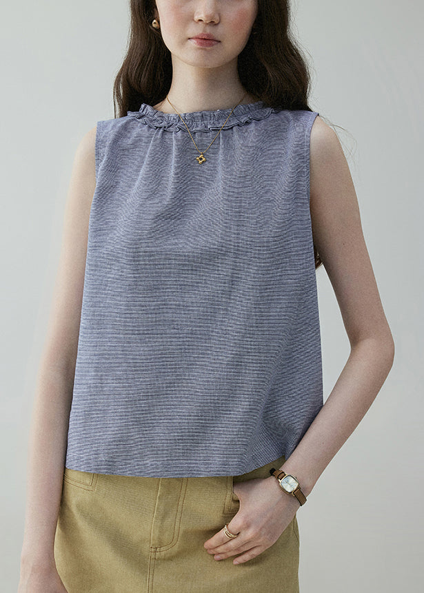 Button Wear On Art Blue Blouses Sides Cotton Ruffled Both