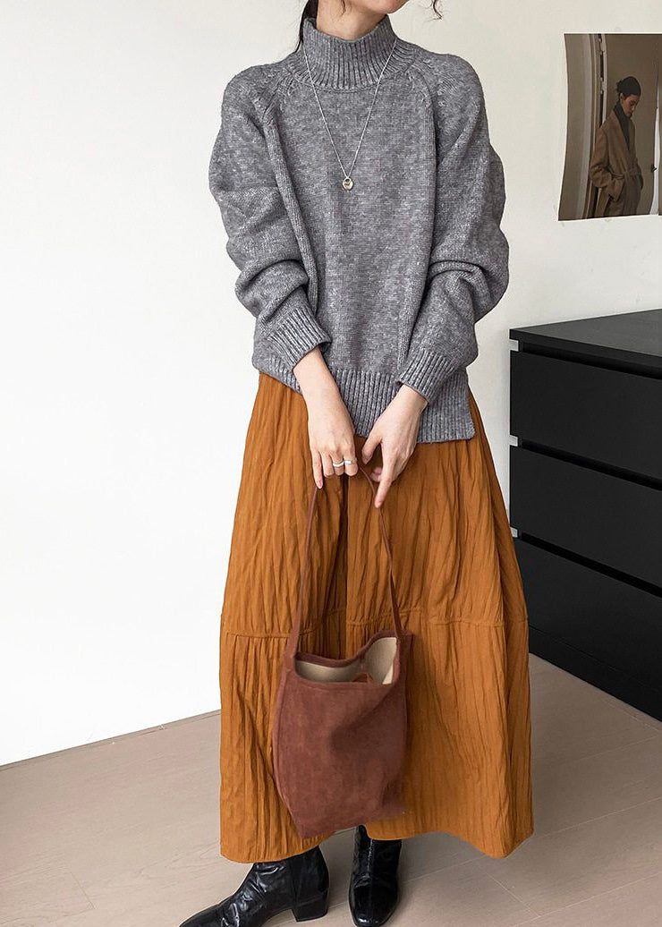 Art Brown Patchwork Cotton A Line Skirt Spring YK035