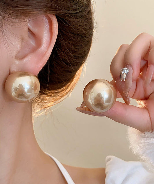 Art Champagne Alloy Pearl Stud Earrings