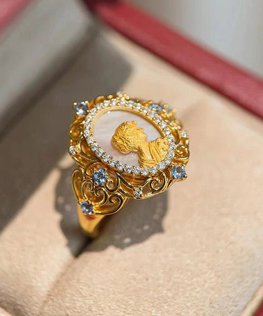 Art Overgild Silver Rings Gold Zircon Sterling