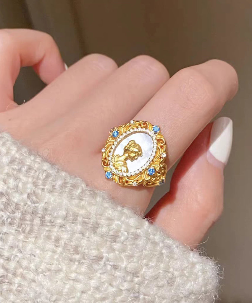 Art Overgild Silver Rings Gold Zircon Sterling