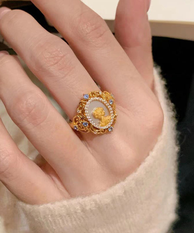 Art Overgild Silver Rings Gold Zircon Sterling