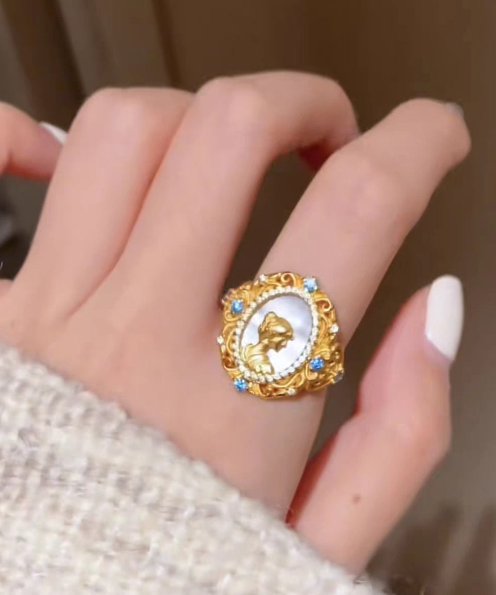 Art Overgild Silver Rings Gold Zircon Sterling