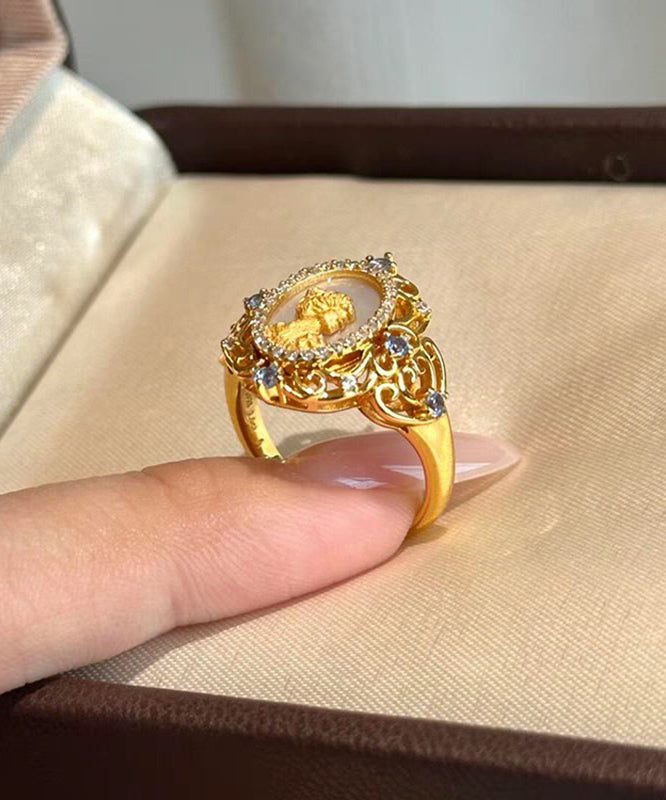 Art Overgild Silver Rings Gold Zircon Sterling