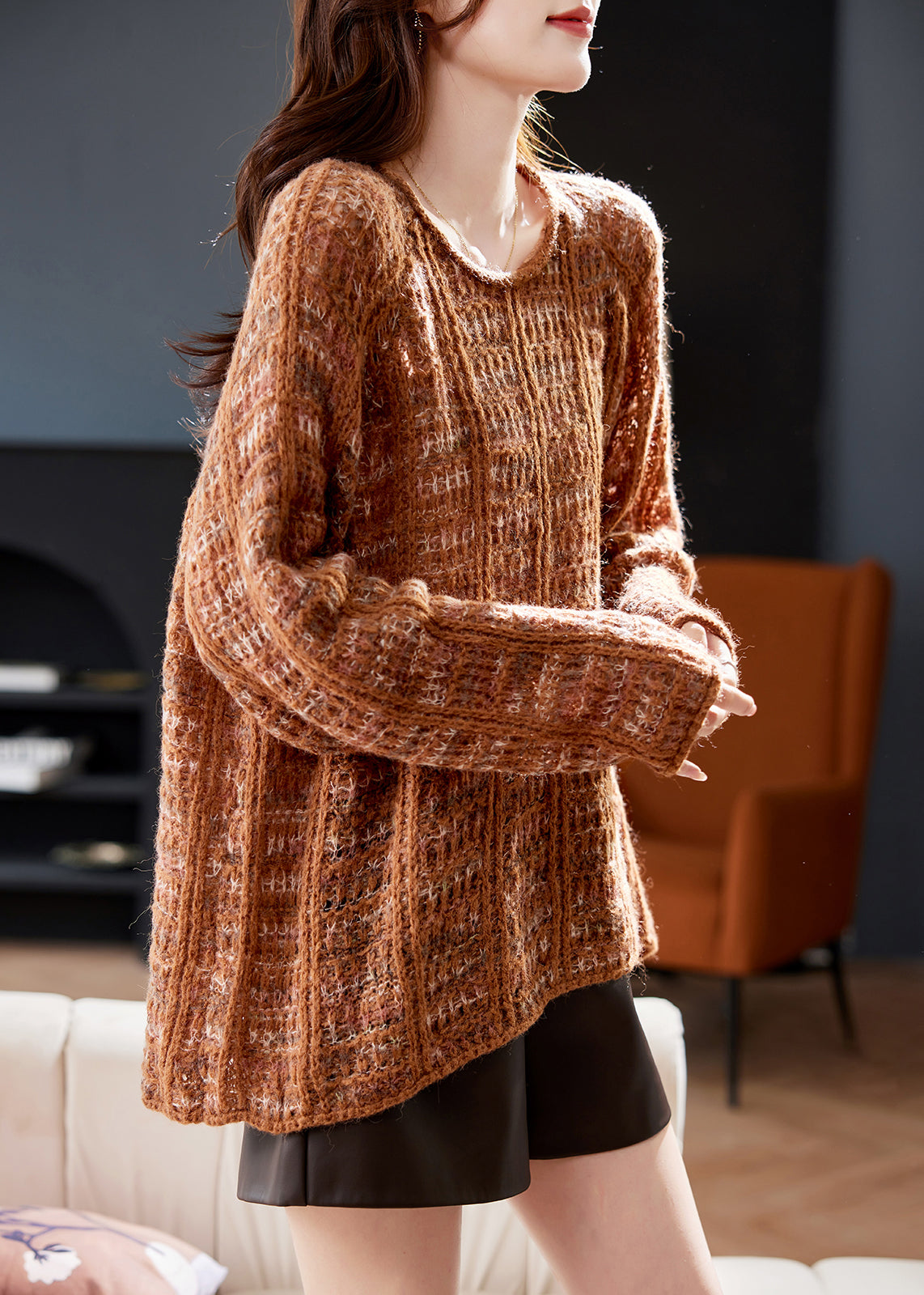 Knit Sweaters Art Hollow Batwing Cotton Green Sleeve Out Cozy