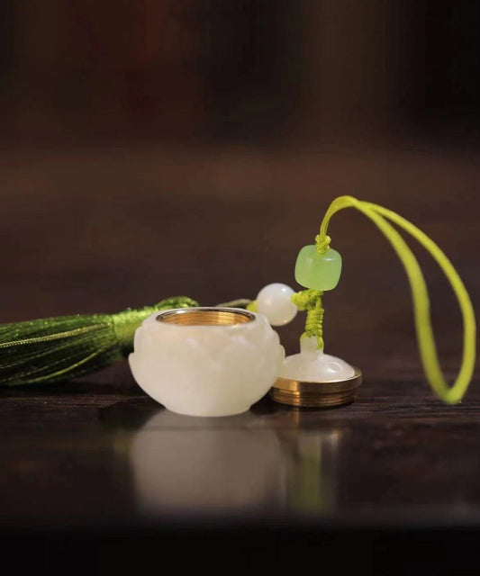 Out Green Lotus Phone Chains Tassel Jade Hollow Woven Hand Art