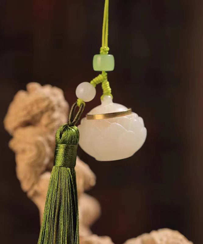 Out Green Lotus Phone Chains Tassel Jade Hollow Woven Hand Art