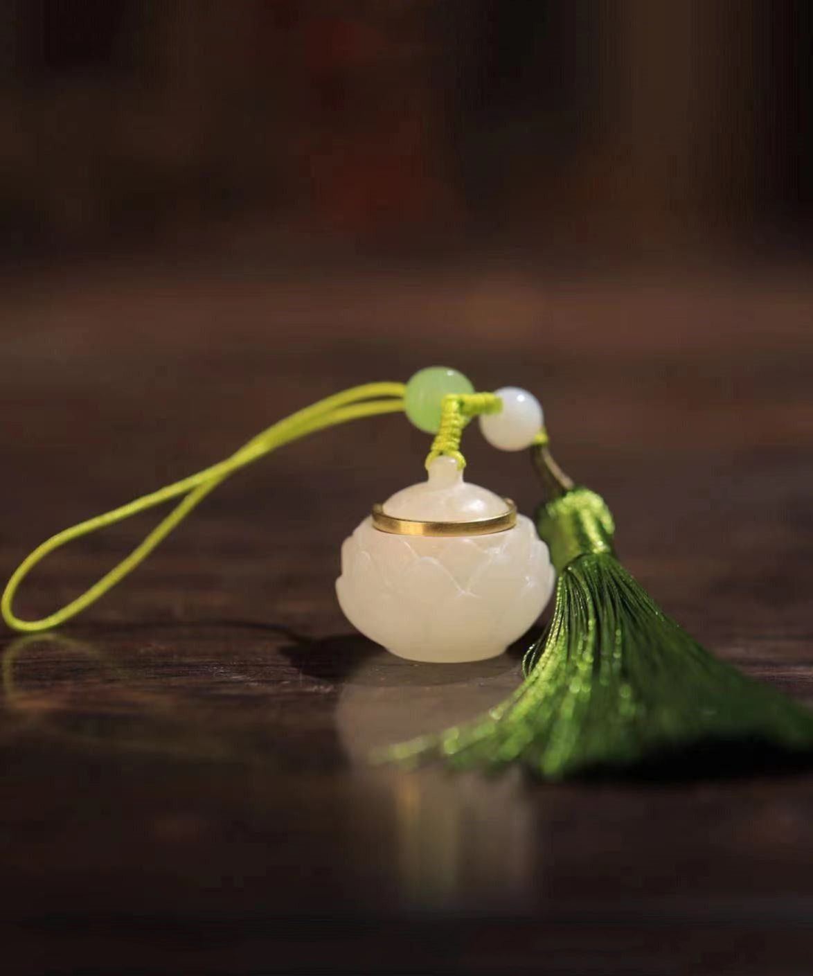 Out Green Lotus Phone Chains Tassel Jade Hollow Woven Hand Art