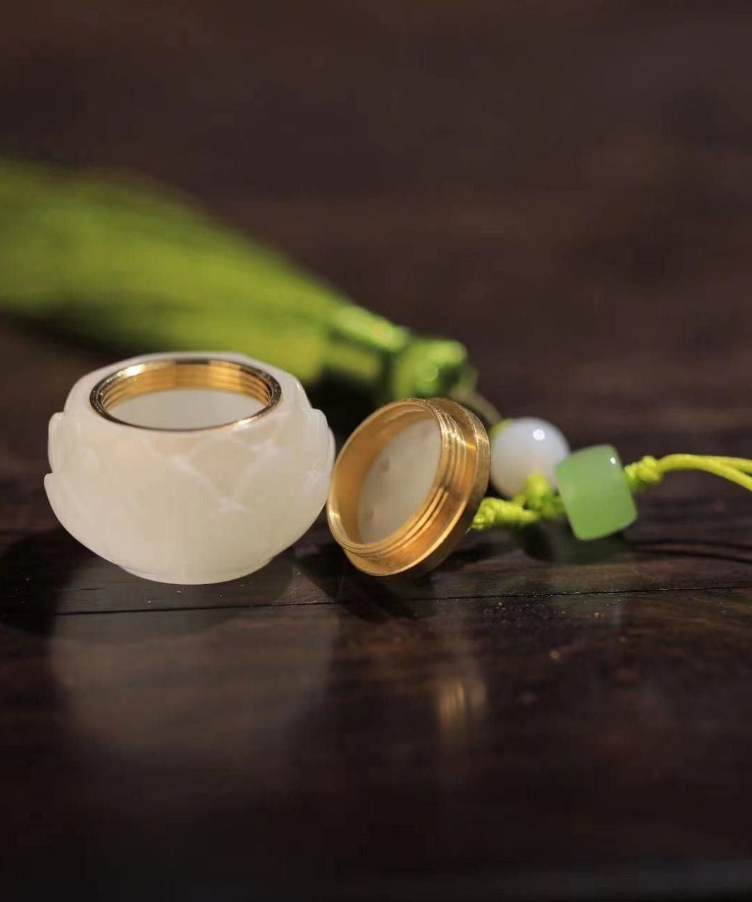 Out Green Lotus Phone Chains Tassel Jade Hollow Woven Hand Art