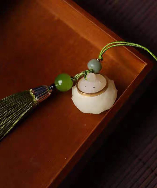 Out Green Lotus Phone Chains Tassel Jade Hollow Woven Hand Art