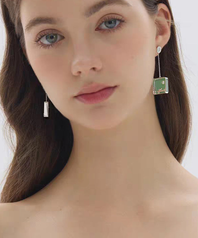 Green Earrings Sterling Coloured Art Drop Silver Glaze