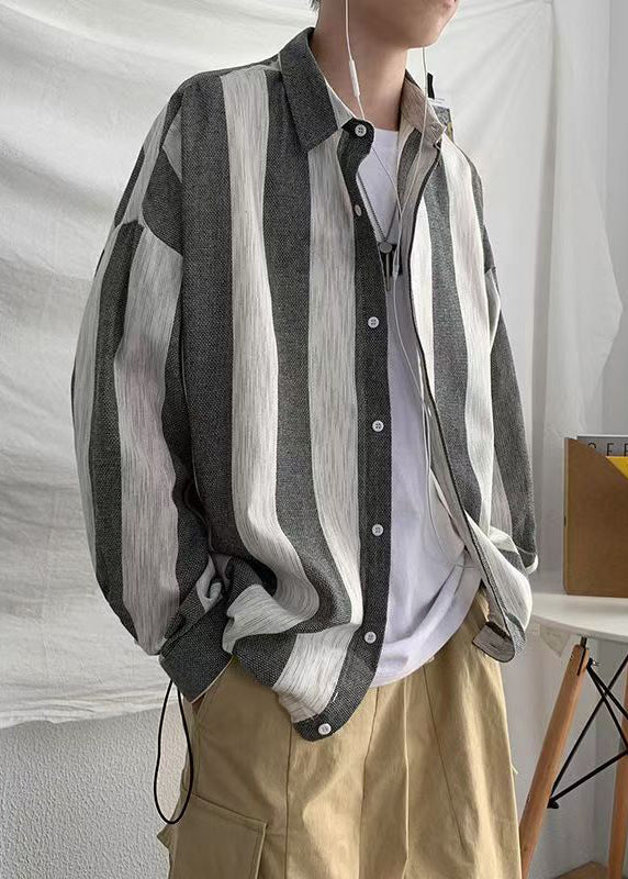 Green Collar Pan Shirts Button Cotton Peter Striped Art Men