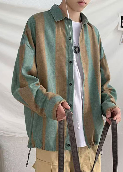 Green Collar Pan Shirts Button Cotton Peter Striped Art Men