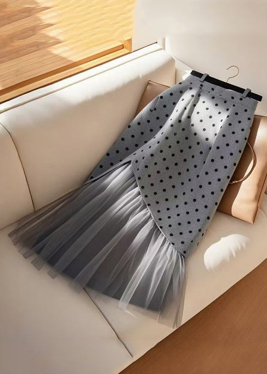 Waist Tulle Grey Spring High Art Patchwork Dot Skirts