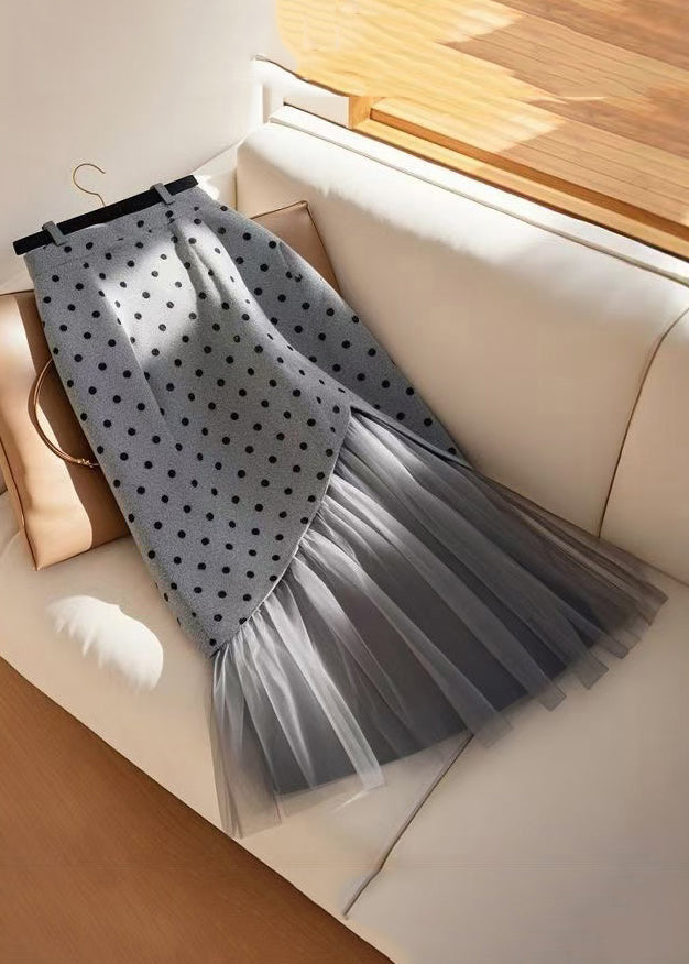 Waist Tulle Grey Spring High Art Patchwork Dot Skirts