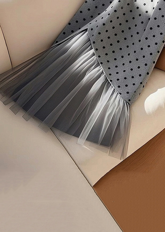 Waist Tulle Grey Spring High Art Patchwork Dot Skirts