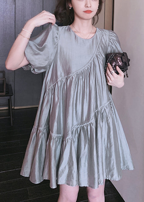 Art Dress Grey Day Wrinkled Oversized Summer Silk