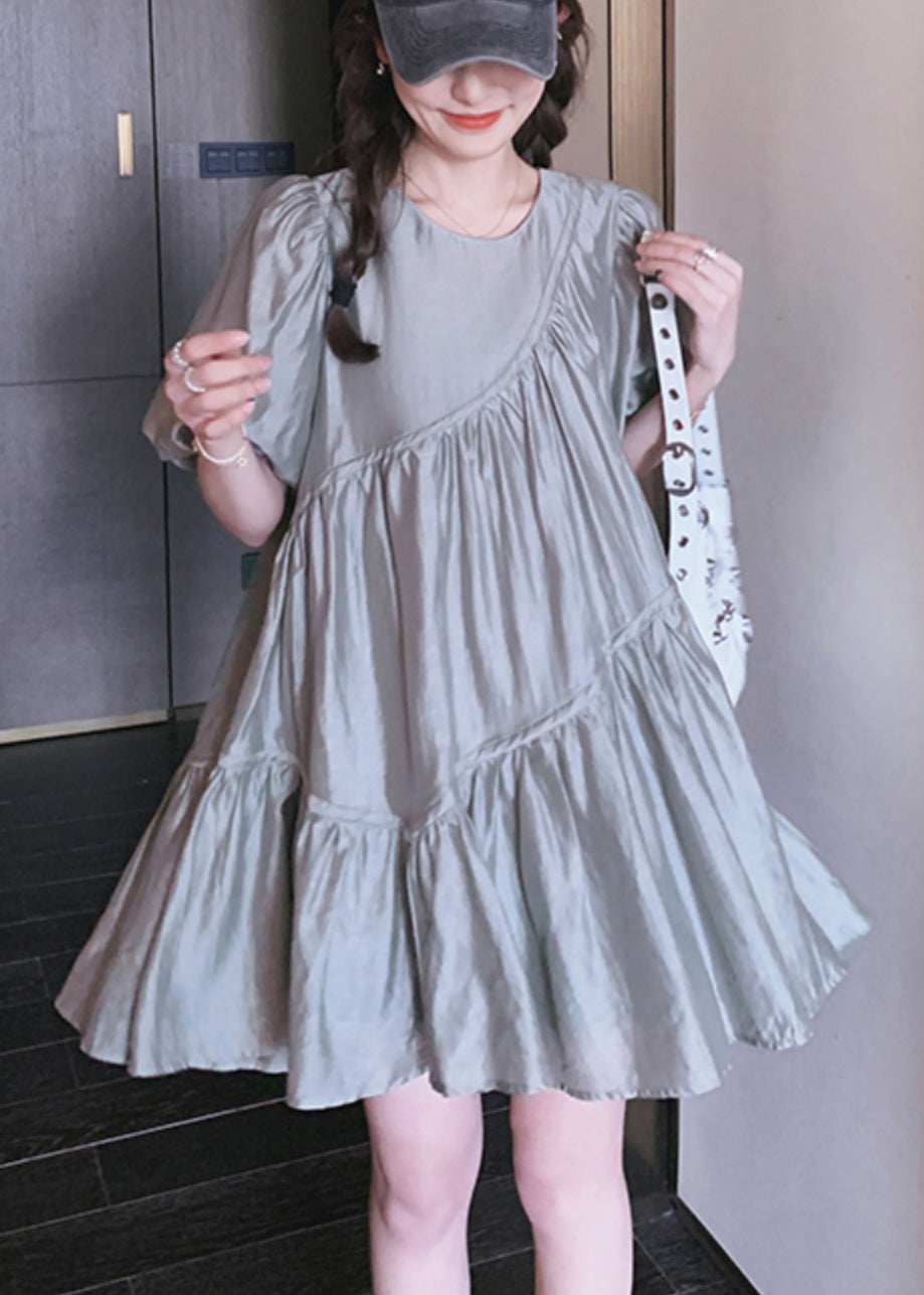 Art Dress Grey Day Wrinkled Oversized Summer Silk