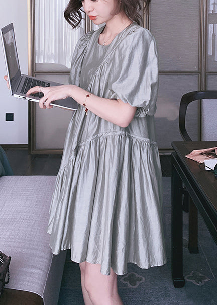 Art Dress Grey Day Wrinkled Oversized Summer Silk