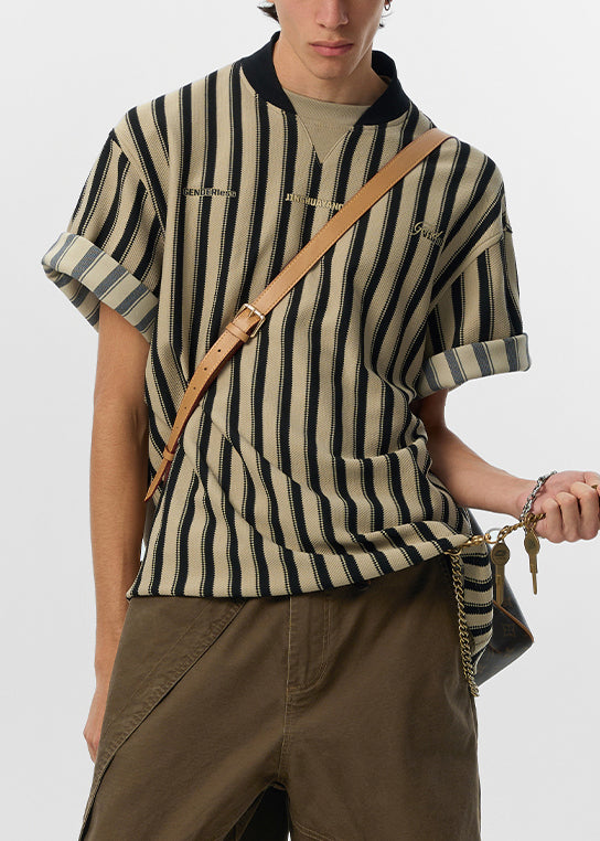 Shirt Grey Striped Art T Cotton Men Summer Letter