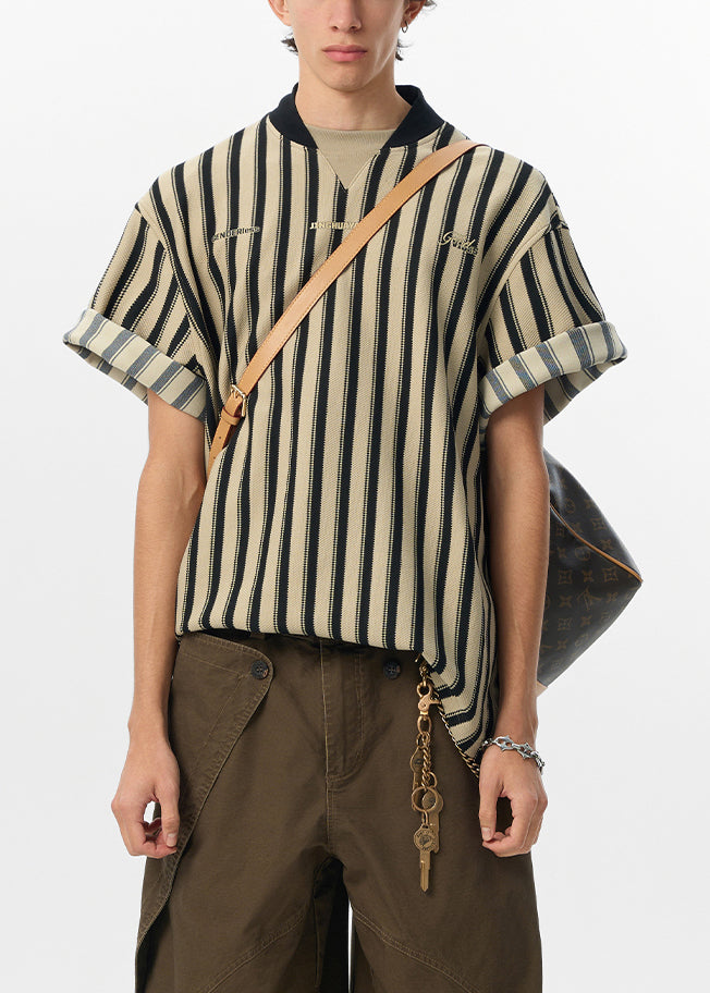 Shirt Grey Striped Art T Cotton Men Summer Letter