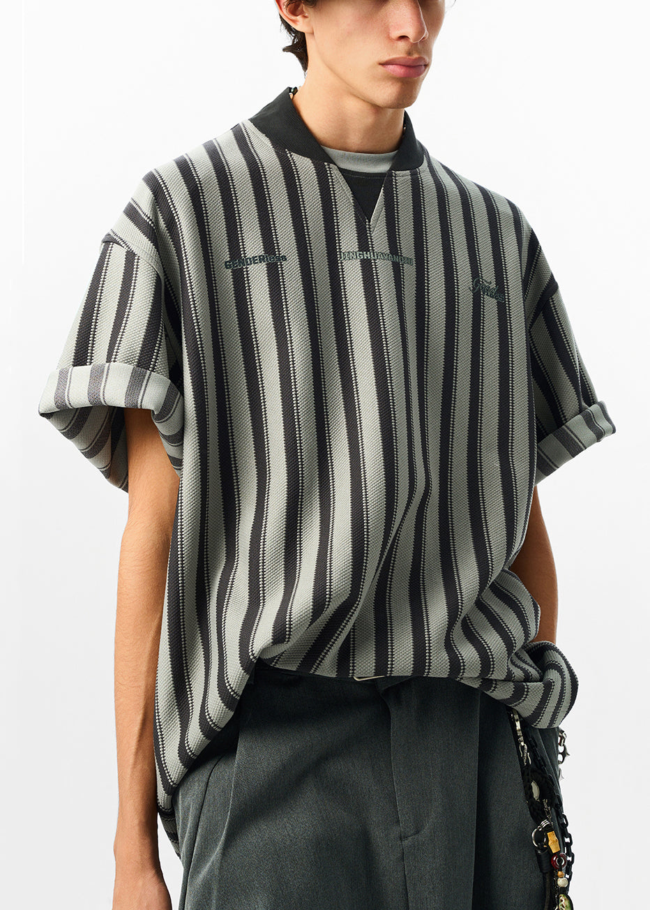 Shirt Grey Striped Art T Cotton Men Summer Letter