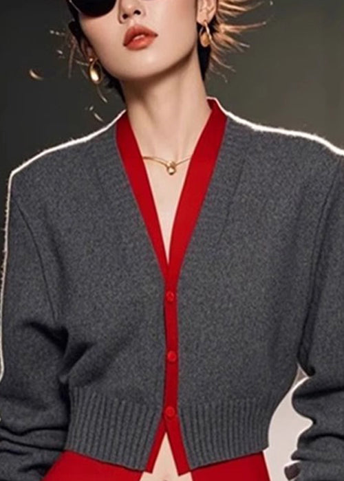 False Grey Pieces Art Sweater Neck V Patchwork Spring Two Knit