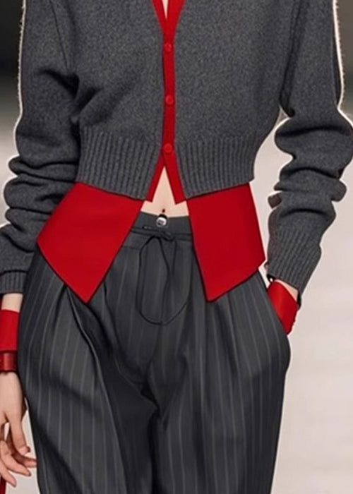 False Grey Pieces Art Sweater Neck V Patchwork Spring Two Knit