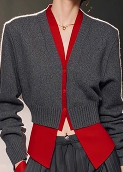 False Grey Pieces Art Sweater Neck V Patchwork Spring Two Knit