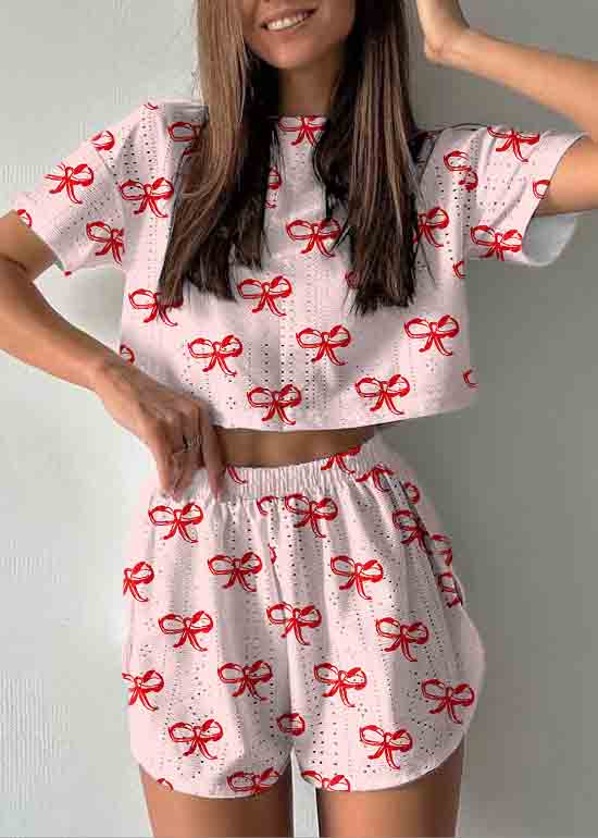 Print Piece Art Out Cotton Womens Summer Two Set Pajamas Hollow
